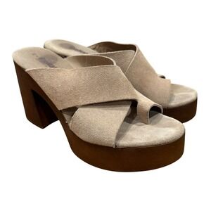 Suede Platform Mule Sandals in Taupe - Women